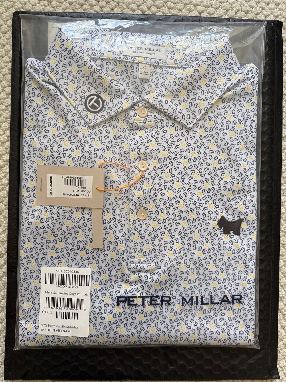 Scotty Cameron/Peter Millar White Polo with Blue and Yellow Scotty Dogs